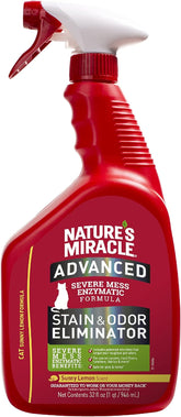 Nature's Miracle Advanced Cat Stain and Odor Eliminator Spray, Severe Mess Enzymatic Formula, Sunny Lemon Scent, 32 fl oz
