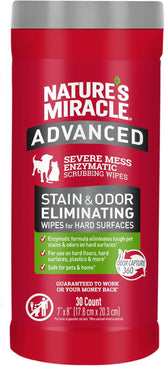 Nature’s Miracle Advanced Stain And Odor Eliminating Wipes for Hard Surfaces, 30 Count, Enzymatic Formula Eliminates Tough Pet Messes