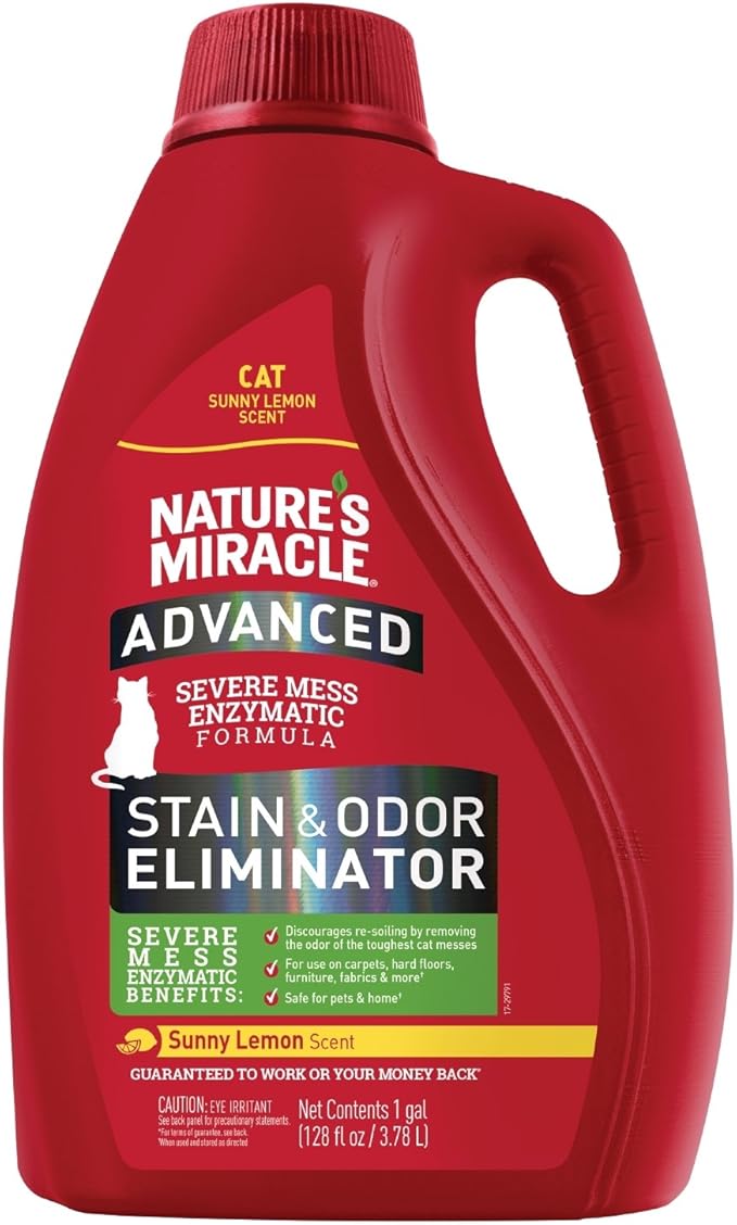 Nature's Miracle Advanced Cat Stain and Odor Eliminator Spray, Severe Mess Enzymatic Formula, Sunny Lemon Scent, 1 Gal