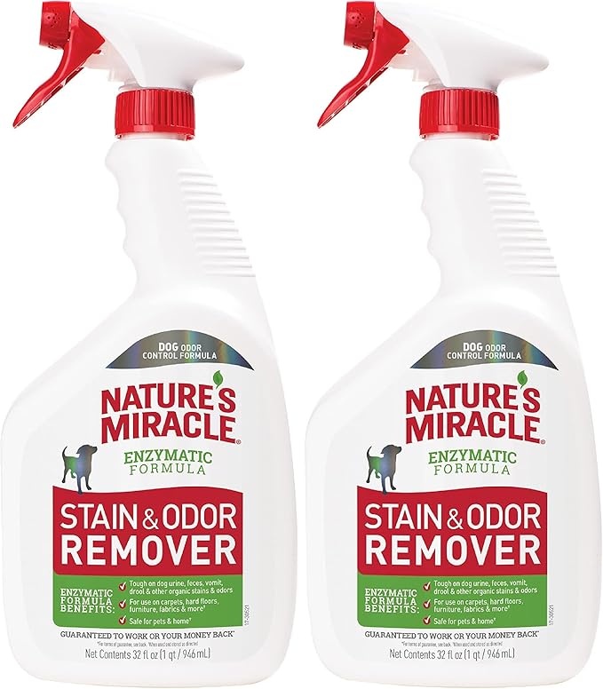 Nature's Miracle Dog Stain and Odor Remover, Everyday Mess Enzymatic Formula, 32 fl oz (Pack of 2)